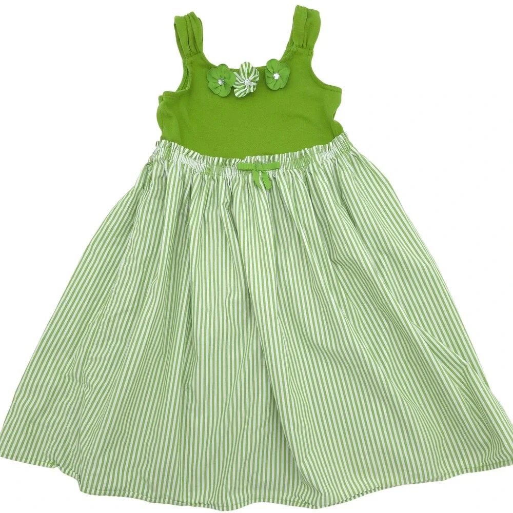 Gymboree 2011 Green Striped Floral Sleeveless Dress Girls Size 8